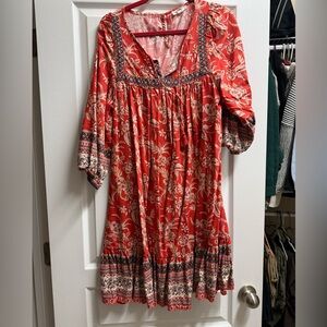 Bright Coral Peasant BeachLunchLounge Dress Women’s Medium